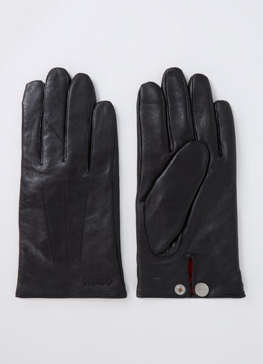 HUGO Handschoenen van lamsleer met touchscreen functie - voorkant zwart