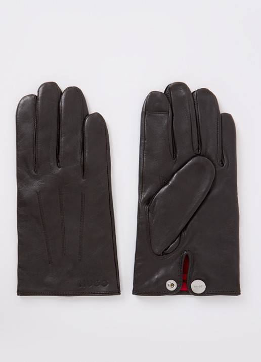 HUGO Handschoenen van lamsleer met touchscreen functie - voorkant donkerbruin