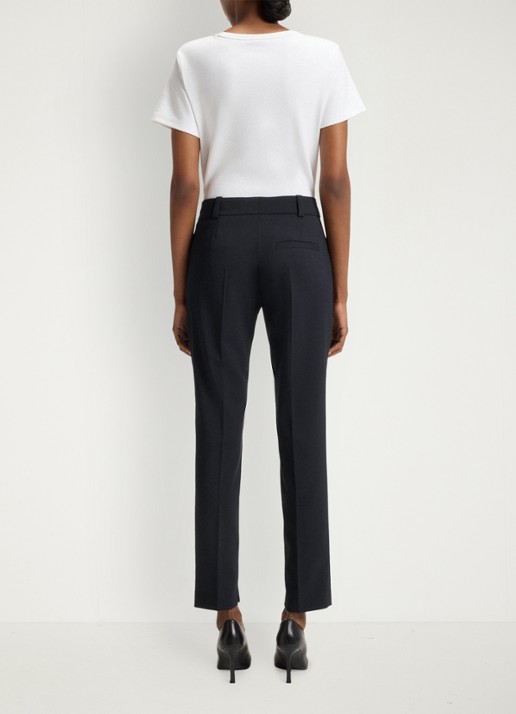 HUGO Hetana mid waist slim fit pantalon in wolblend met steekzakken - detail 2 donkerblauw