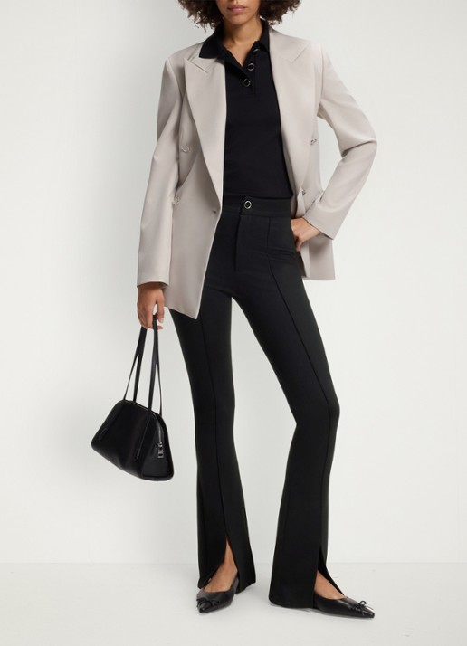 HUGO High waist flared fit pantalon met steekzakken - voorkant 2 zwart