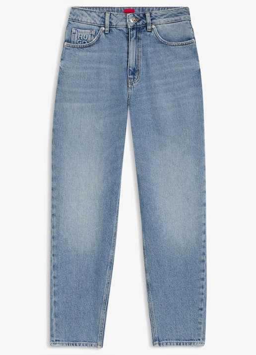 HUGO High waist mom jeans met lichte wassing - voorkant 5 lichtblauw