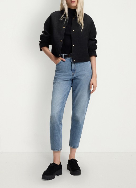 HUGO High waist mom jeans met lichte wassing - voorkant 6 lichtblauw