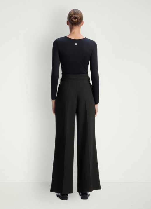HUGO High waist straight fit pantalon met ceintuur en steekzakken  - achterkant 4 zwart