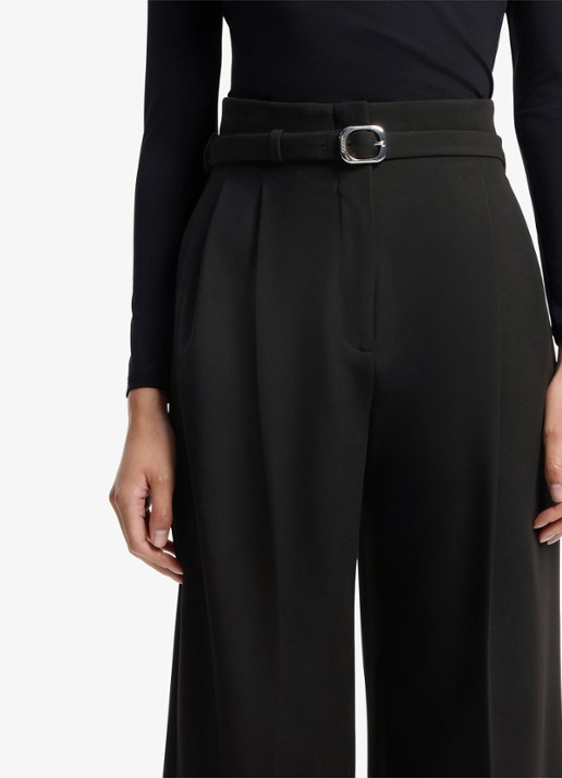 HUGO High waist straight fit pantalon met ceintuur en steekzakken  - detail 2 zwart