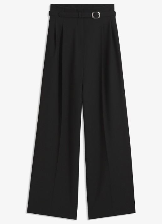 HUGO High waist straight fit pantalon met ceintuur en steekzakken  - voorkant 5 zwart
