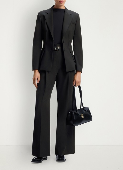 HUGO High waist straight fit pantalon met ceintuur en steekzakken  - voorkant 6 zwart
