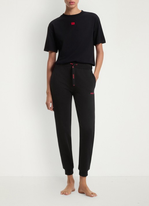 HUGO High waist tapered fit joggingbroek met logo - voorkant 4 zwart