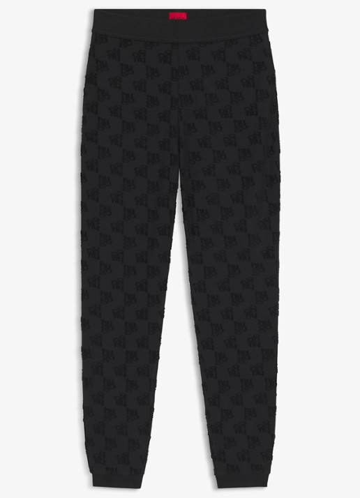 HUGO High waist tapered fit joggingbroek met logoborduring - voorkant 4 black-001 / zwart