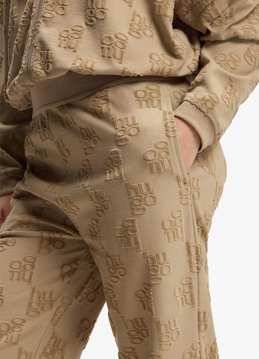 HUGO High waist tapered fit joggingbroek met logoborduring - detail 3 light /pastel brown-232 / bruin