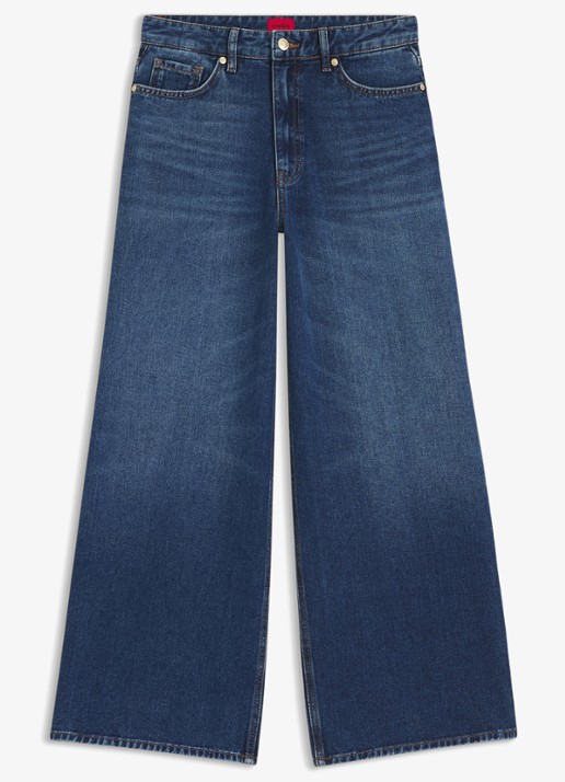 HUGO High waist wide leg jeans met steekzakken - voorkant 5 indigo