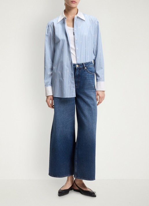 HUGO High waist wide leg jeans met steekzakken - voorkant 6 indigo