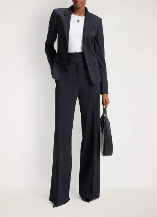 HUGO Himia high waist straight fit pantalon in wolblend met steekzakken - voorkant 2 donkerblauw
