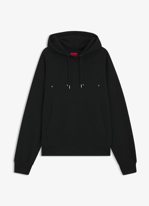 HUGO Hoodie met logo- en backprint - voorkant 4 zwart