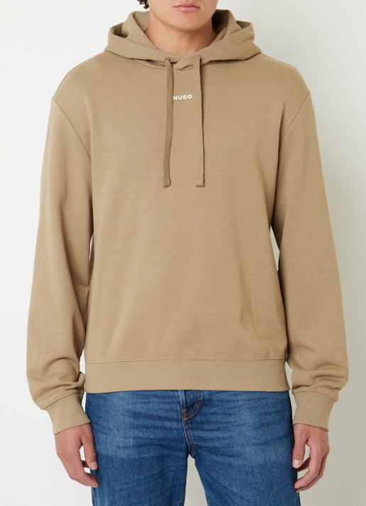 HUGO Hoodie van katoenen sweatstof met logoprint - detail 4 medium brown-212 / bruin