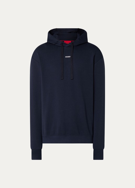HUGO Hoodie van katoenen sweatstof met logoprint - voorkant dark blue-405 / blauw