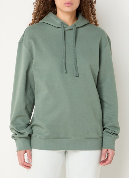 HUGO Hoodie van katoenen sweatstof met logoprint - detail 4 open green-343 / groen
