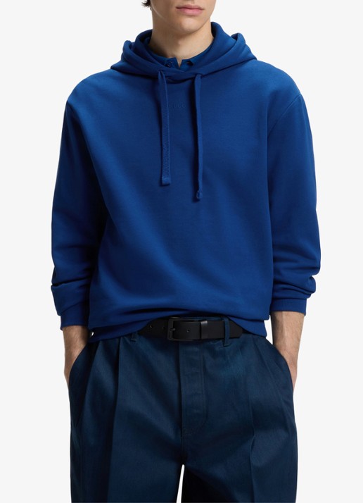 HUGO Hoodie van katoenen sweatstof met logoprint - detail 3 open blue-498 / blauw