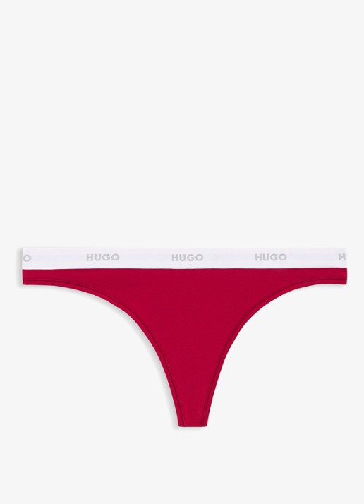 HUGO HUGO ID THONG String met logotailleband van stretchkatoen - voorkant rood