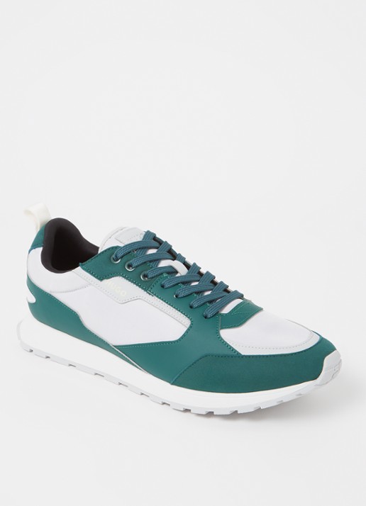 HUGO Icelin Runn sneaker met suède details - voorkant 2 groen