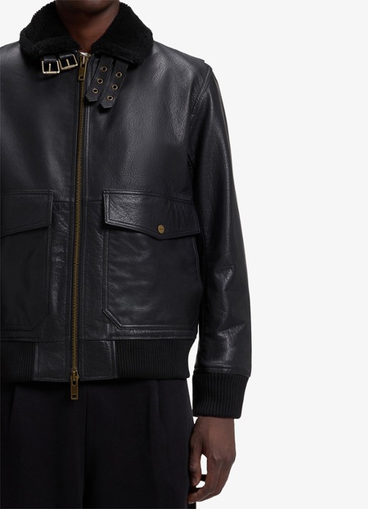 HUGO Jack van leer met details van wol - detail 3 zwart