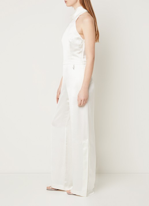 HUGO Ketania wide fit jumpsuit van satijn - achterkant 3 gebroken wit