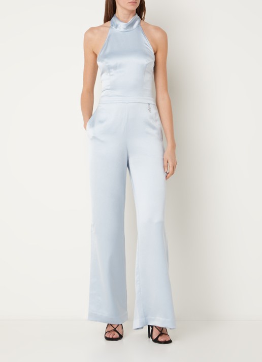HUGO Ketania wide fit jumpsuit van satijn - detail lichtblauw