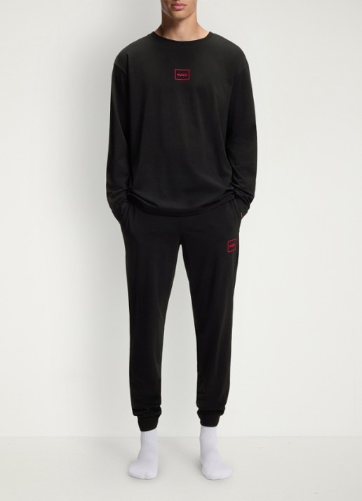 HUGO Laze tapered fit loungebroek met logo - voorkant 8 zwart
