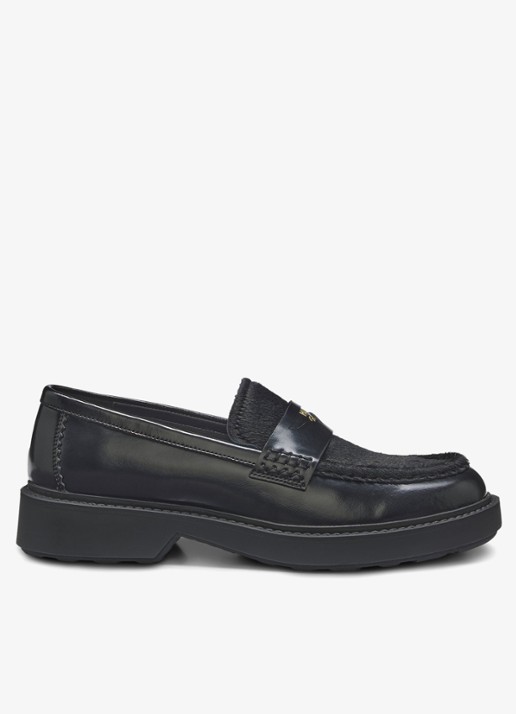 HUGO Loafer van leer met logo  - voorkant 3 zwart