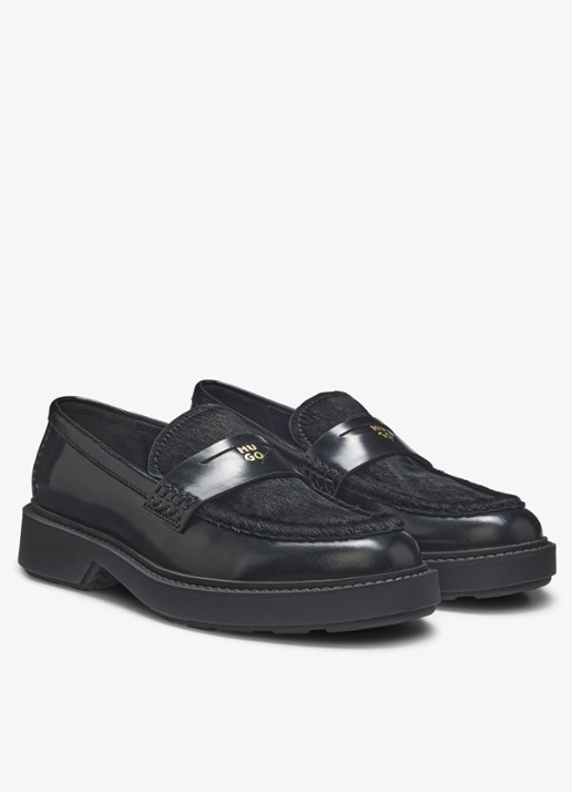 HUGO Loafer van leer met logo  - voorkant 4 zwart