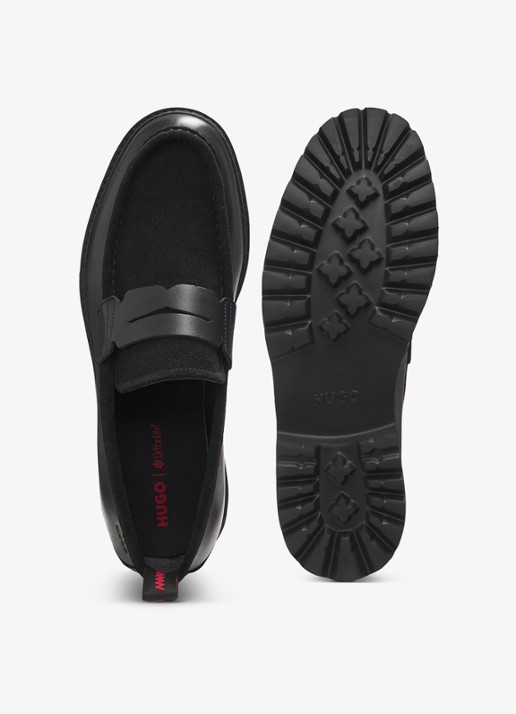 HUGO Loafer van leer met logo - achterkant 3 zwart