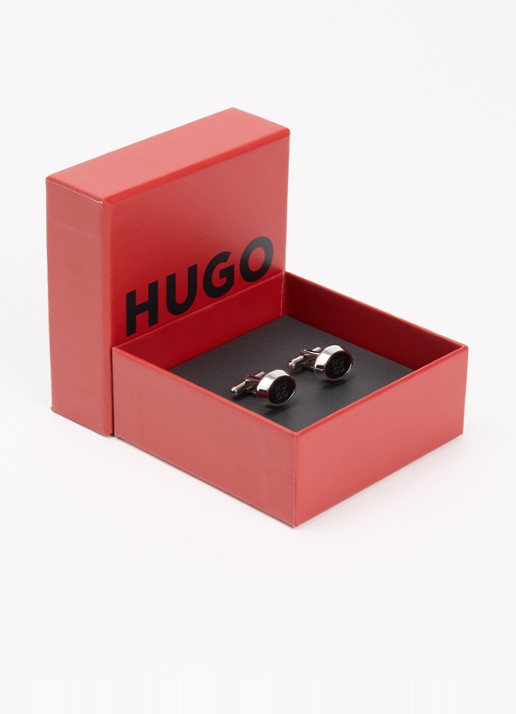 HUGO Manchetknopen met logo   - voorkant 2 zilver