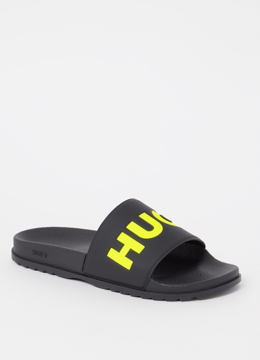 HUGO Match It slipper met logo - voorkant neongeel