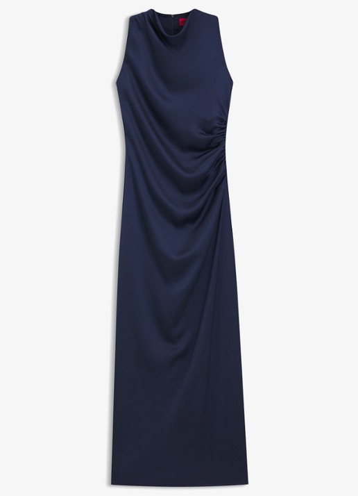 HUGO Maxi jurk van satijn - voorkant donkerblauw