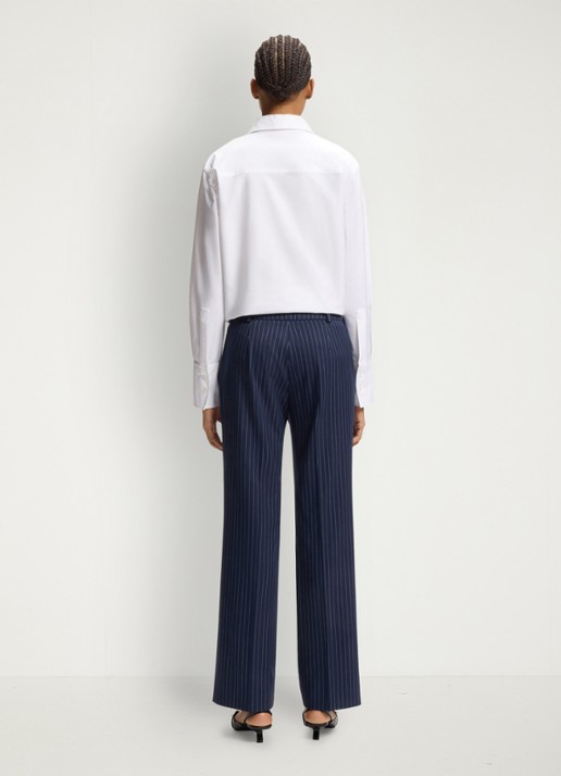 HUGO Mid waist flared fit pantalon met streepprint - achterkant 3 donkerblauw