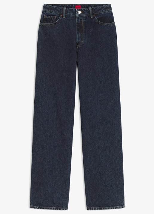 HUGO Mid waist straight fit jeans met donkere wassing