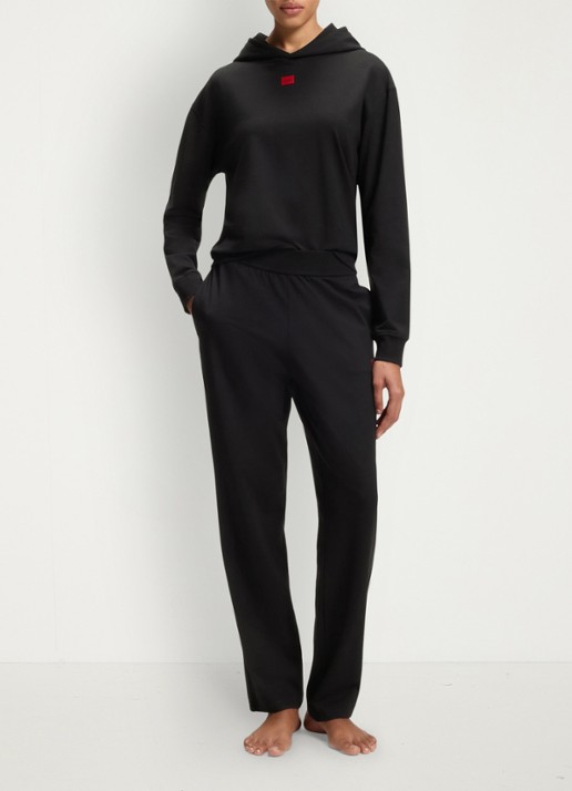 HUGO Mid waist wide fit lounge joggingbroek met logo - voorkant 5 zwart