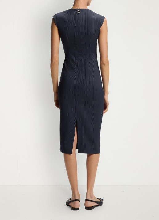 HUGO Midi jurk met gedrapeerd detail - achterkant donkerblauw