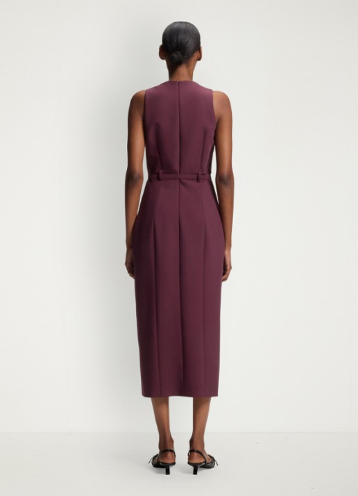 HUGO Midi jurk met V-hals en ceintuur - achterkant 3 aubergine