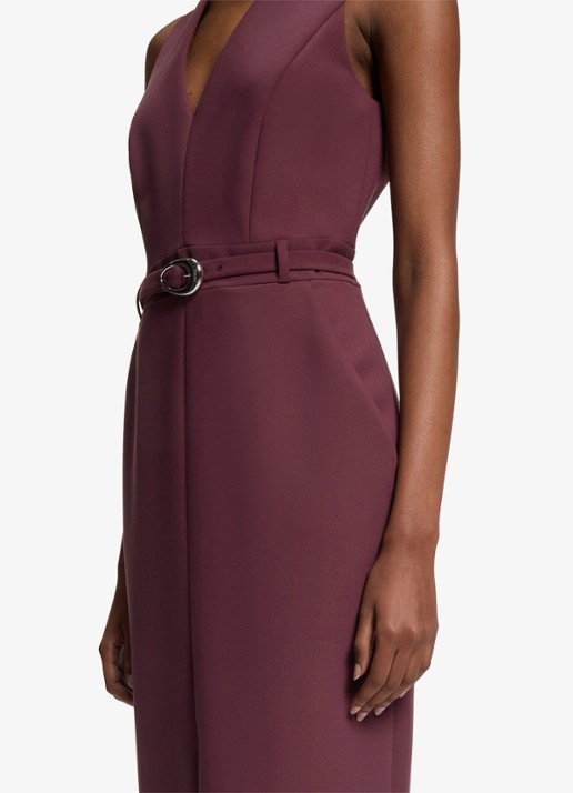 HUGO Midi jurk met V-hals en ceintuur - detail 6 aubergine