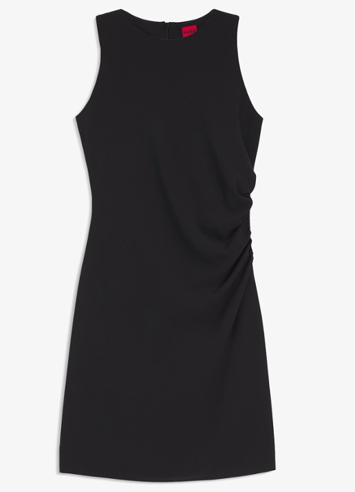 HUGO Mini jurk met geplooid detail - voorkant zwart