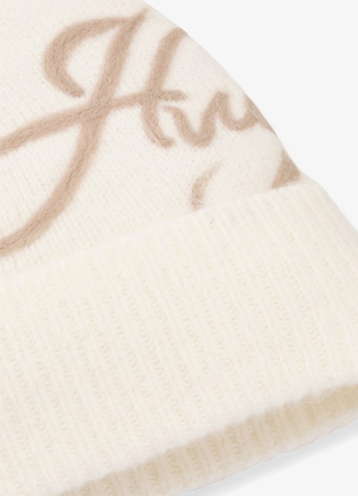 HUGO Muts met logo in wolblend - detail 3 gebroken wit