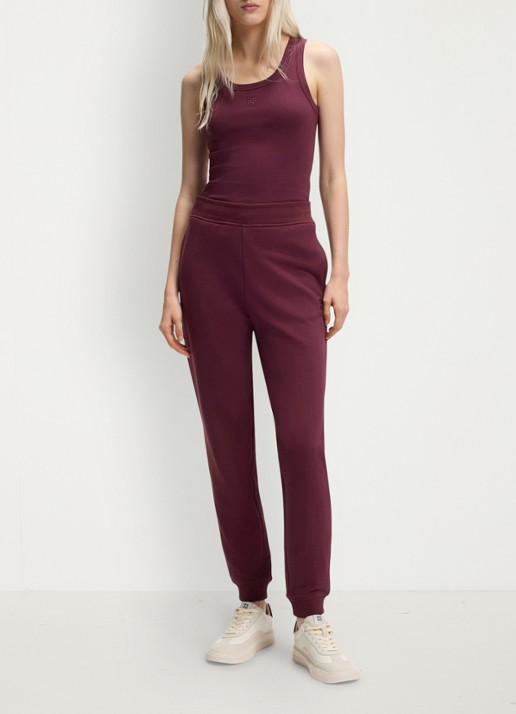 HUGO Nelfinia high waist tapered fit joggingbroek met logoborduring - voorkant 2 bordeauxrood