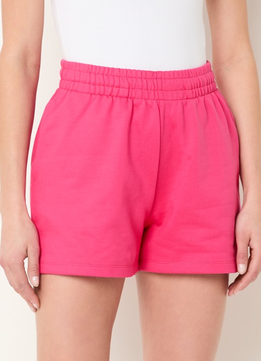 HUGO Ninoosta high waist straight fit korte joggingbroek met logoborduring - detail bright pink-675 / roze