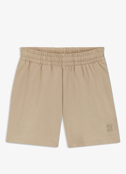 HUGO Ninoosta high waist straight fit korte joggingbroek met logoborduring - voorkant light/pastel brown-232 / bruin