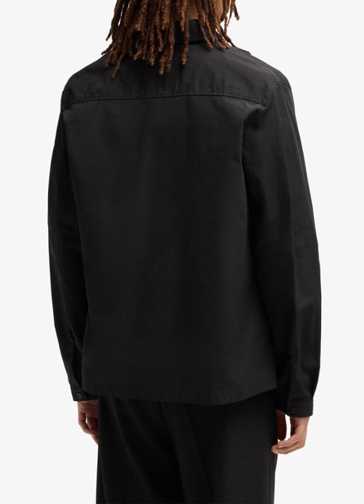 HUGO Overshirt van canvas en een katoenmix met ritssluiting en logolabel - achterkant black-001 / zwart