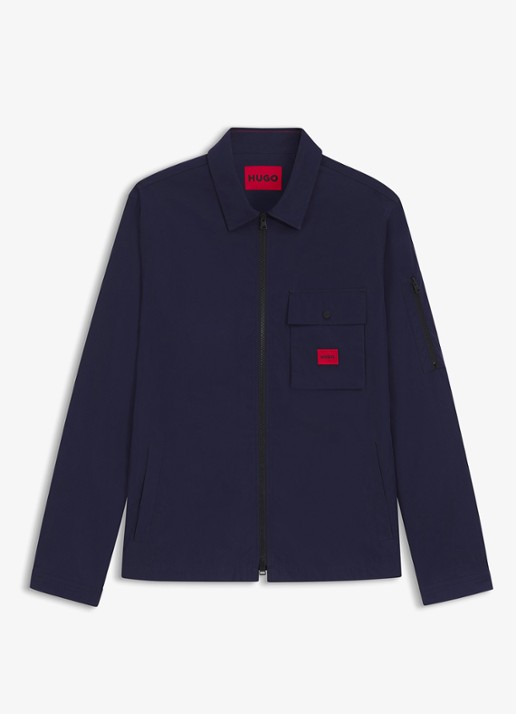 HUGO Overshirt van canvas en een katoenmix met ritssluiting en logolabel - voorkant 2 navy-418 / blauw