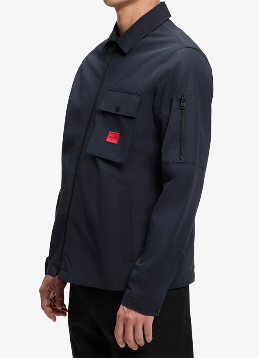 HUGO Overshirt van canvas en een katoenmix met ritssluiting en logolabel - detail 2 dark blue-405 / blauw