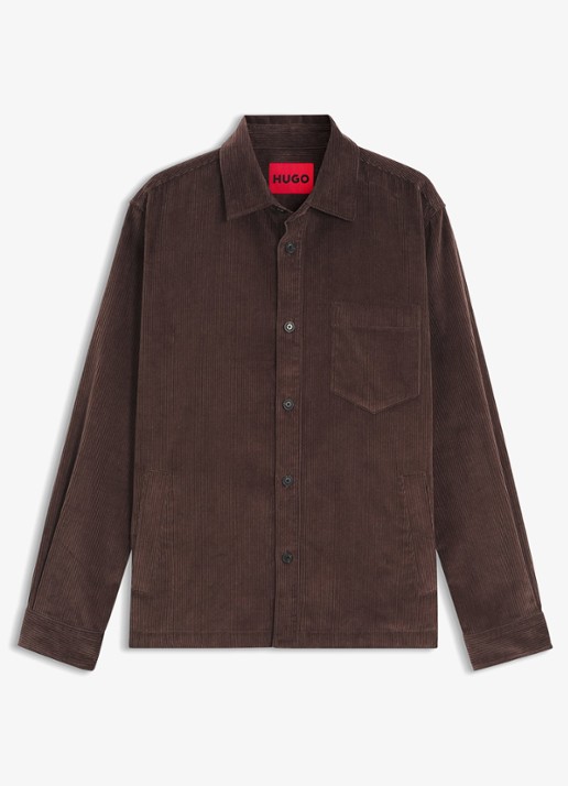 HUGO Overshirt van corduroy met borstzak - voorkant 2 bruin