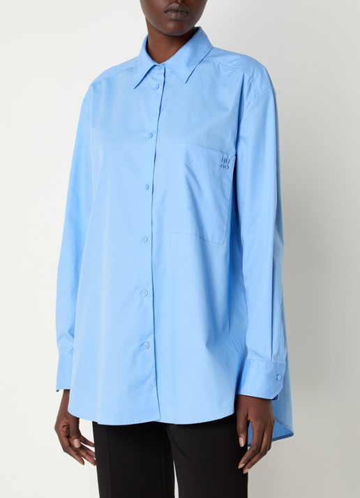 HUGO Oversized blouse met borstzak en logoborduring - detail blauwgrijs