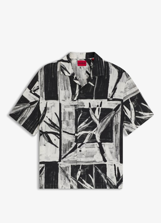 HUGO Oversized fit overhemd met grafische print - voorkant 5 zwart